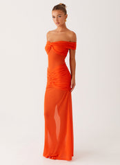 Charming Off Shoulder Maxi Dress - Orange