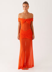Charming Off Shoulder Maxi Dress - Orange
