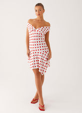 Alma Mini Dress - White Red Polka Dot
