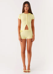 Angela Button Up Knit Top - Yellow