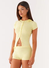 Angela Button Up Knit Top - Yellow