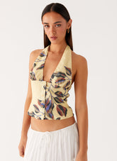 Devoted Halterneck Top - Buttercream Floral