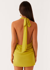 Eleanora Plunge Scarf Mini Dress - Lime