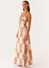 Flora Linen Maxi Dress - Orange Blue Floral