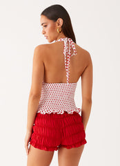 Kamren Halter Top - White Red Polka Dot