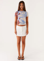Late Night Mesh Baby Tee - Bloom Wave Print