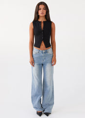 Blair Buttoned Tank Top - Black