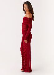 Teala Mesh Maxi Dress - Red