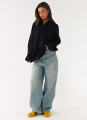 Torrie Oversized Polo Top - Black