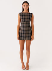 Vella Mini Dress - Brown Check