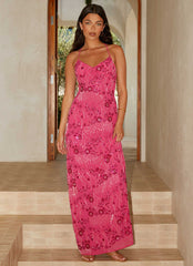 Vietta Sequin Cami Maxi Dress - Fuschia