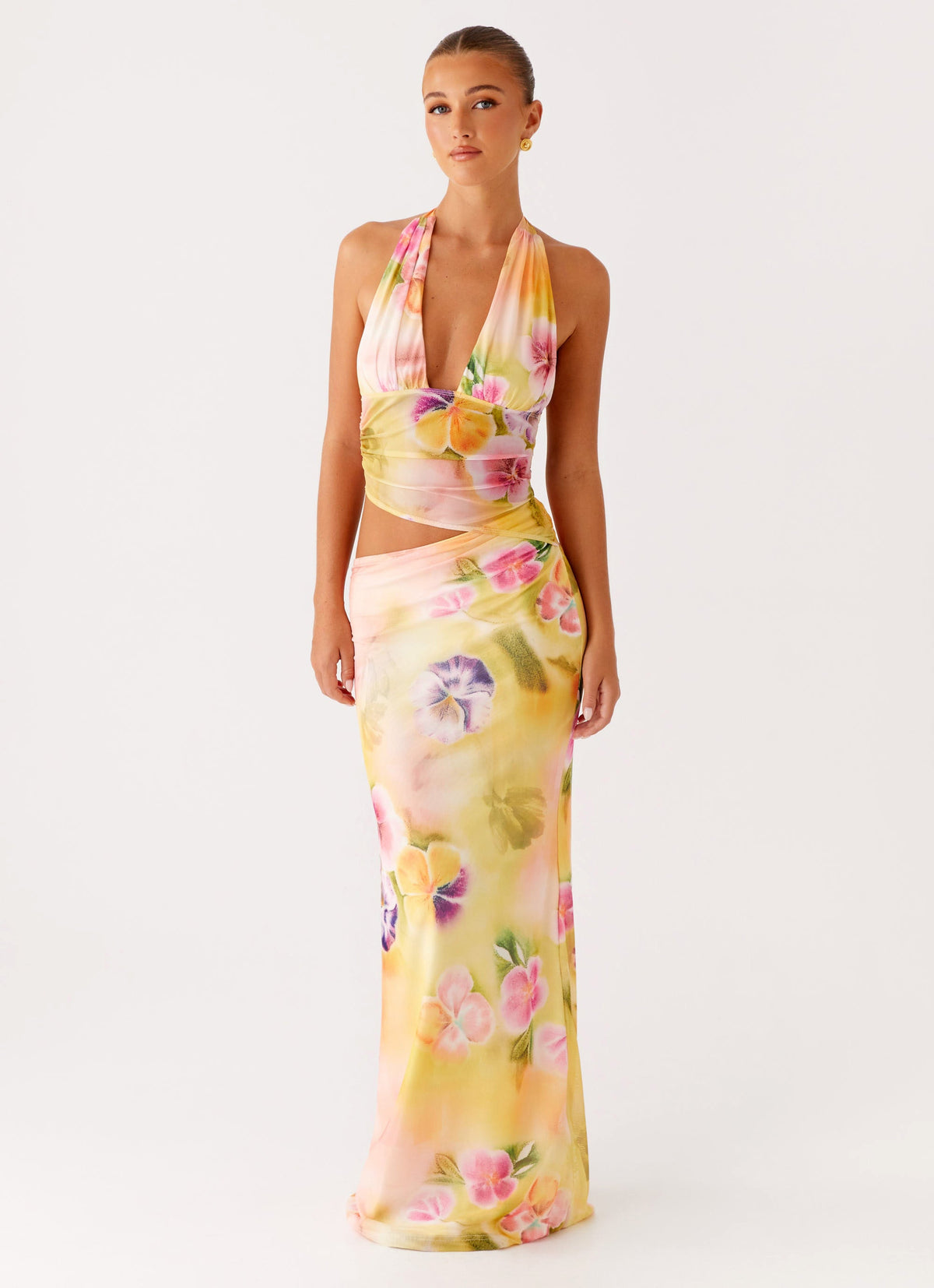Main Act Halter Maxi Dress - Sunburst Floral