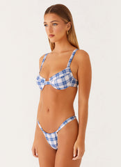 Airlie Scrunch Bikini Bottoms - Ivory Blue Check