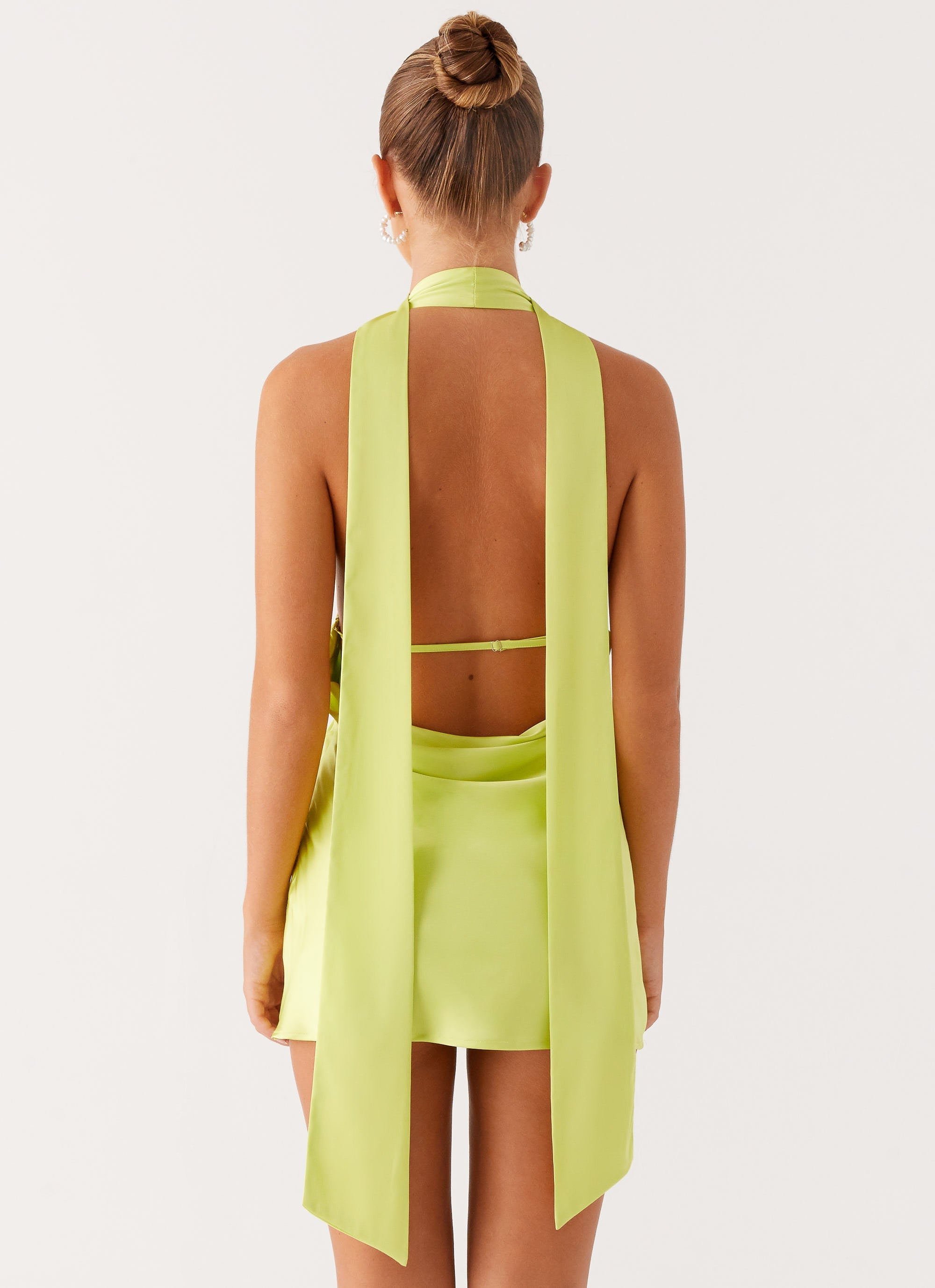 Alicia Satin Halter Mini Dress - Sunny Lime