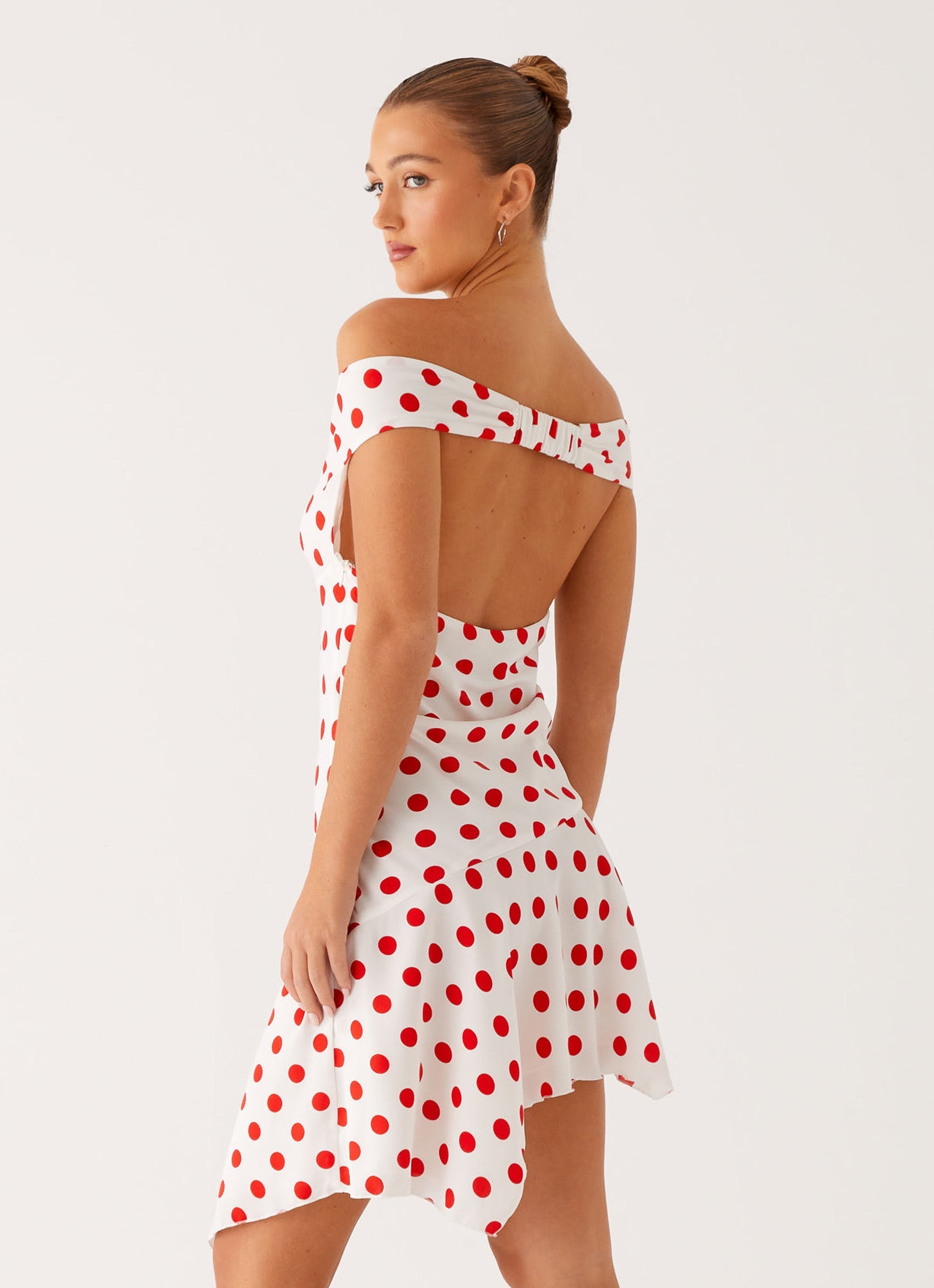 Alma Mini Dress - White Red Polka Dot