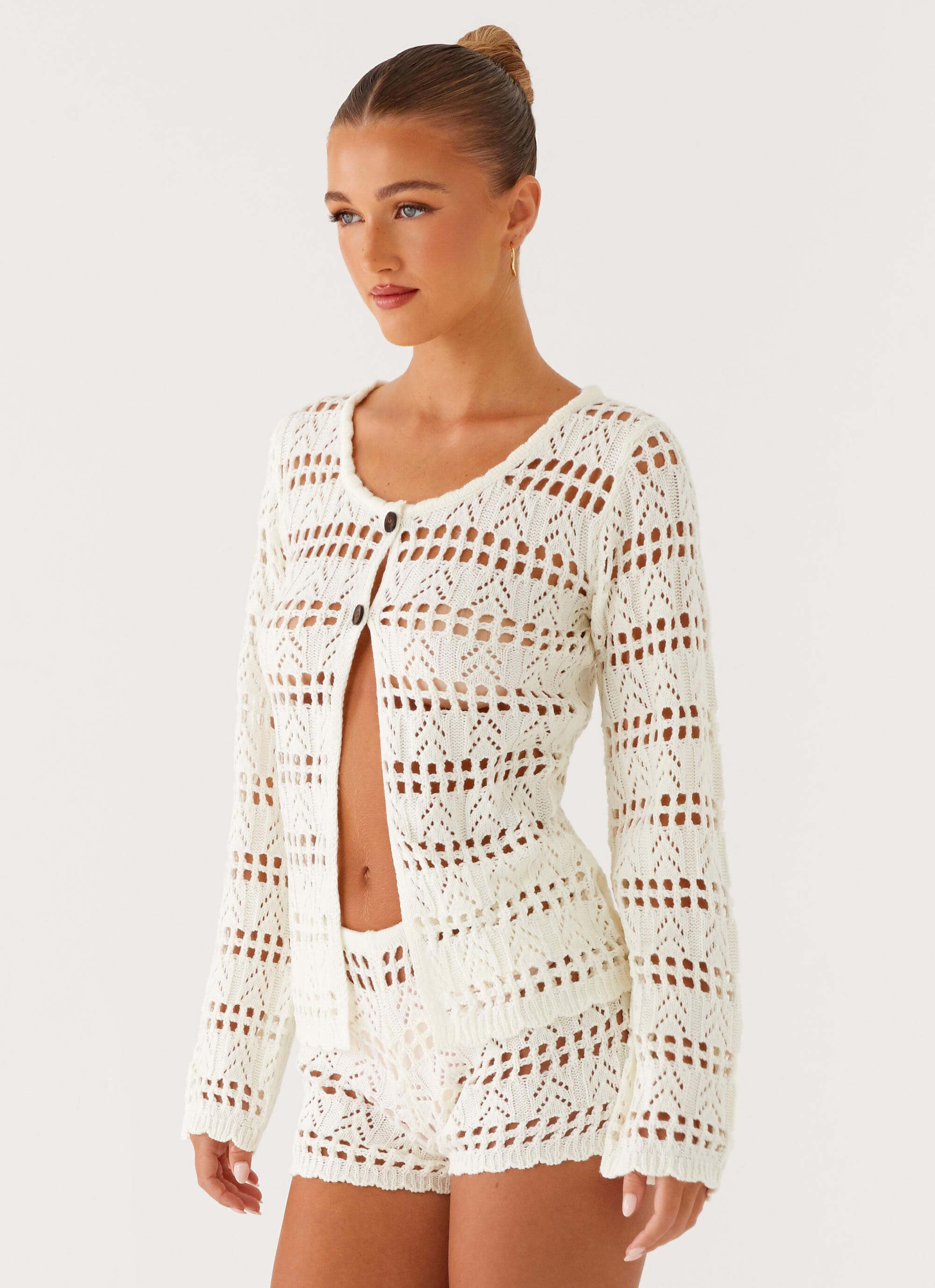 Baylock Crochet Long Sleeve Top - White