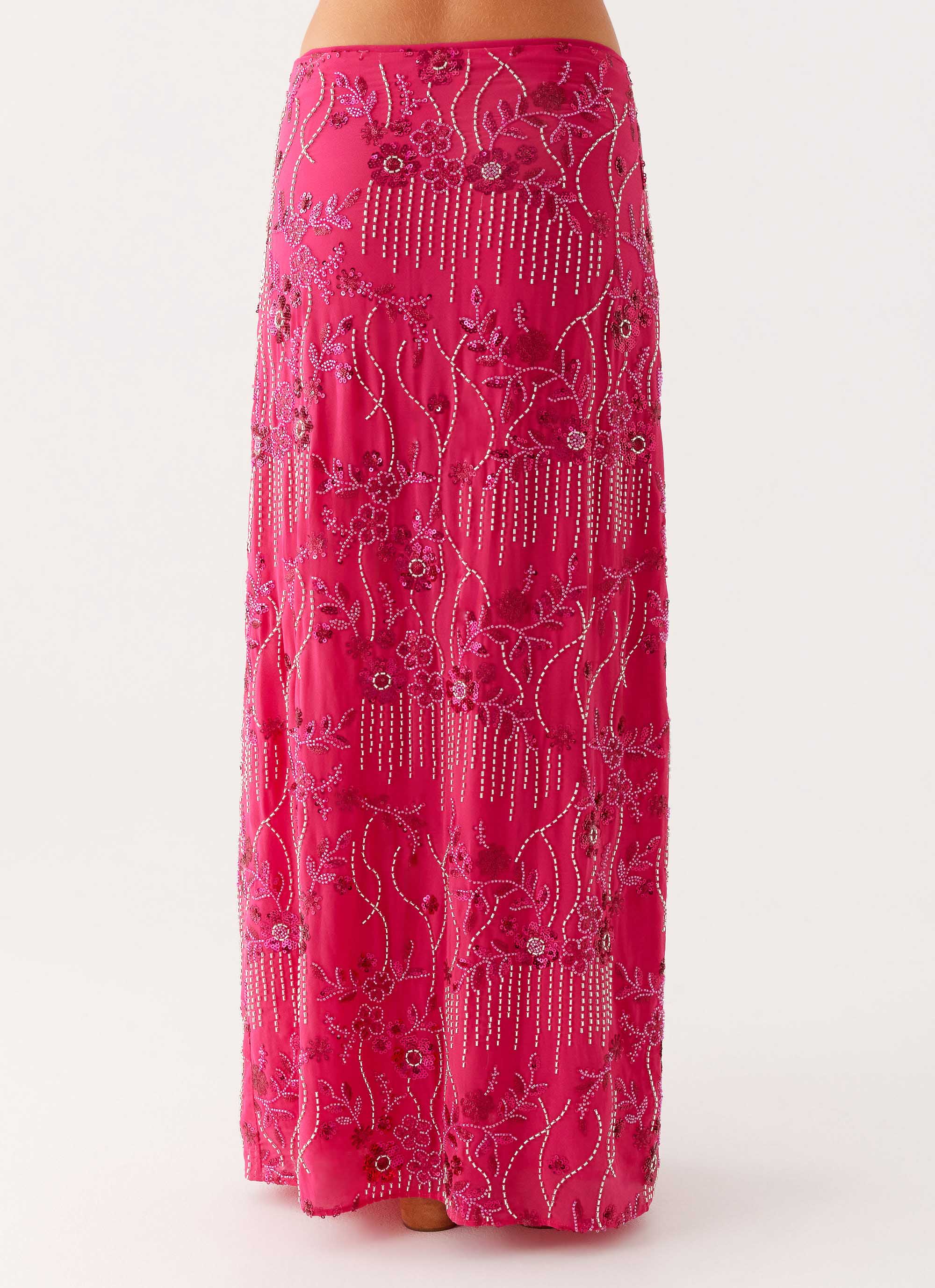 Corinna Low Rise Sequin Maxi Skirt - Fuschia