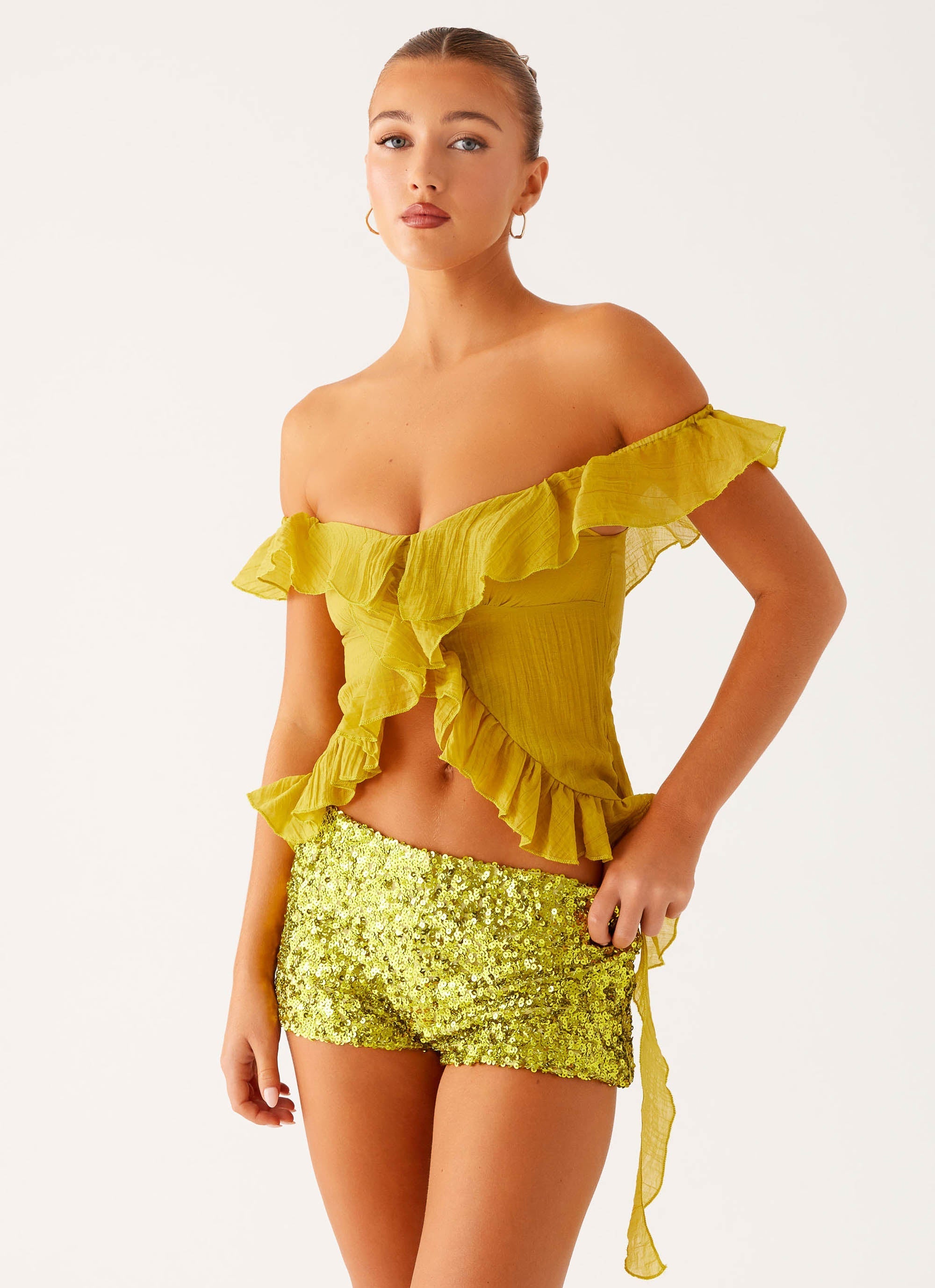 Dylan Off Shoulder Top - Lime