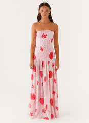 Eden Strapless Maxi Dress - Rose Leopard