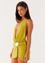 Eleanora Plunge Scarf Mini Dress - Lime