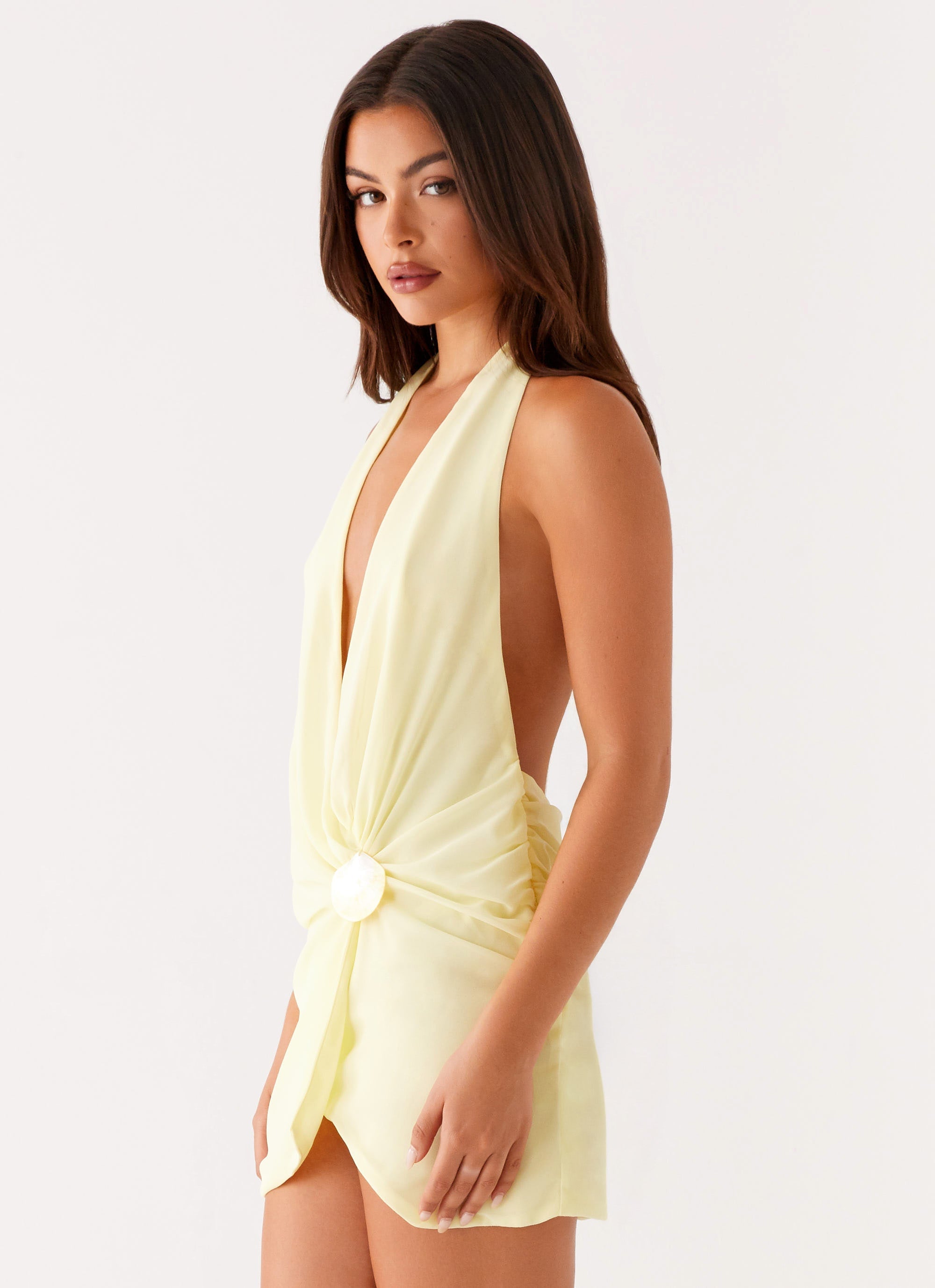 Eleanora Plunge Scarf Mini Dress - Yellow