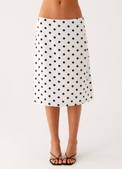 Evoke Chiffon Midi Skirt - White Polka Dot