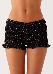 Girls Like Us Ruched Mini Shorts - Black Polka Dot