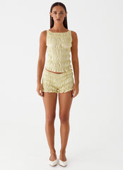 Girls Like Us Ruched Mini Shorts - Yellow
