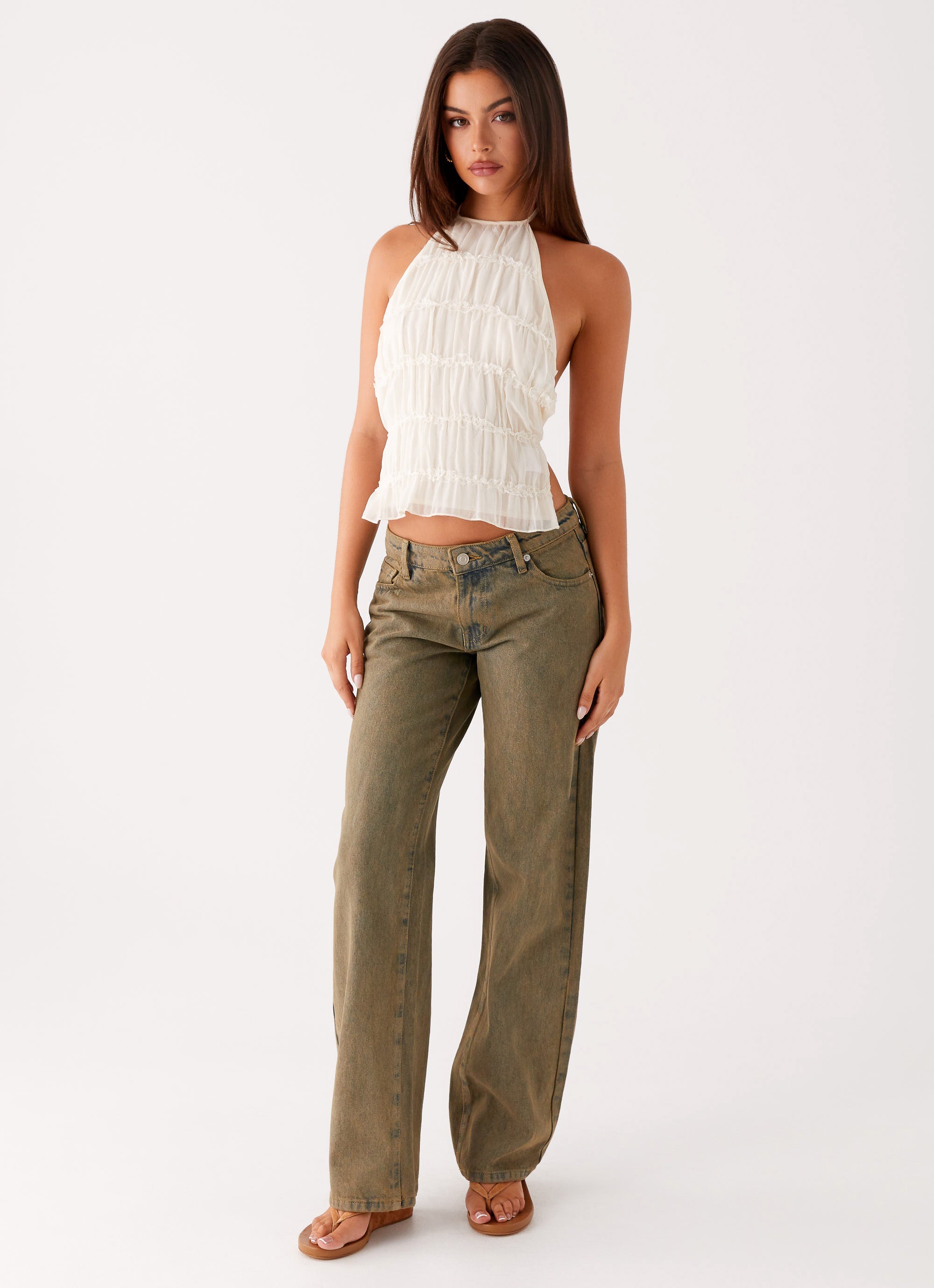 Jaiden Low Rise Denim Jeans - Brown Sand Wash