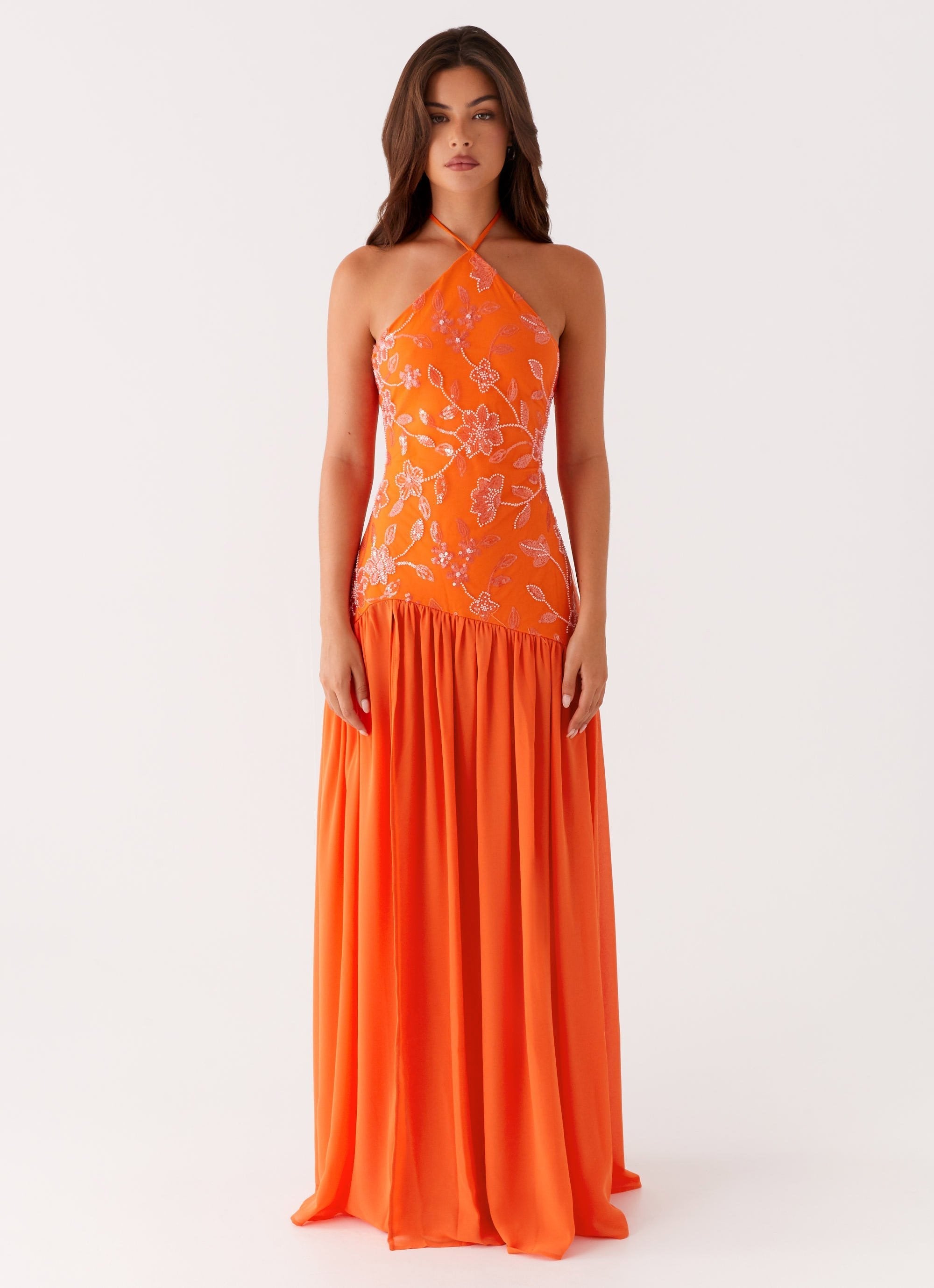 Janelle Beaded Maxi Dress - Orange