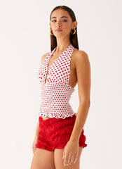 Kamren Halter Top - White Red Polka Dot