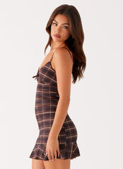 Karis Mini Dress - Brown Black Check
