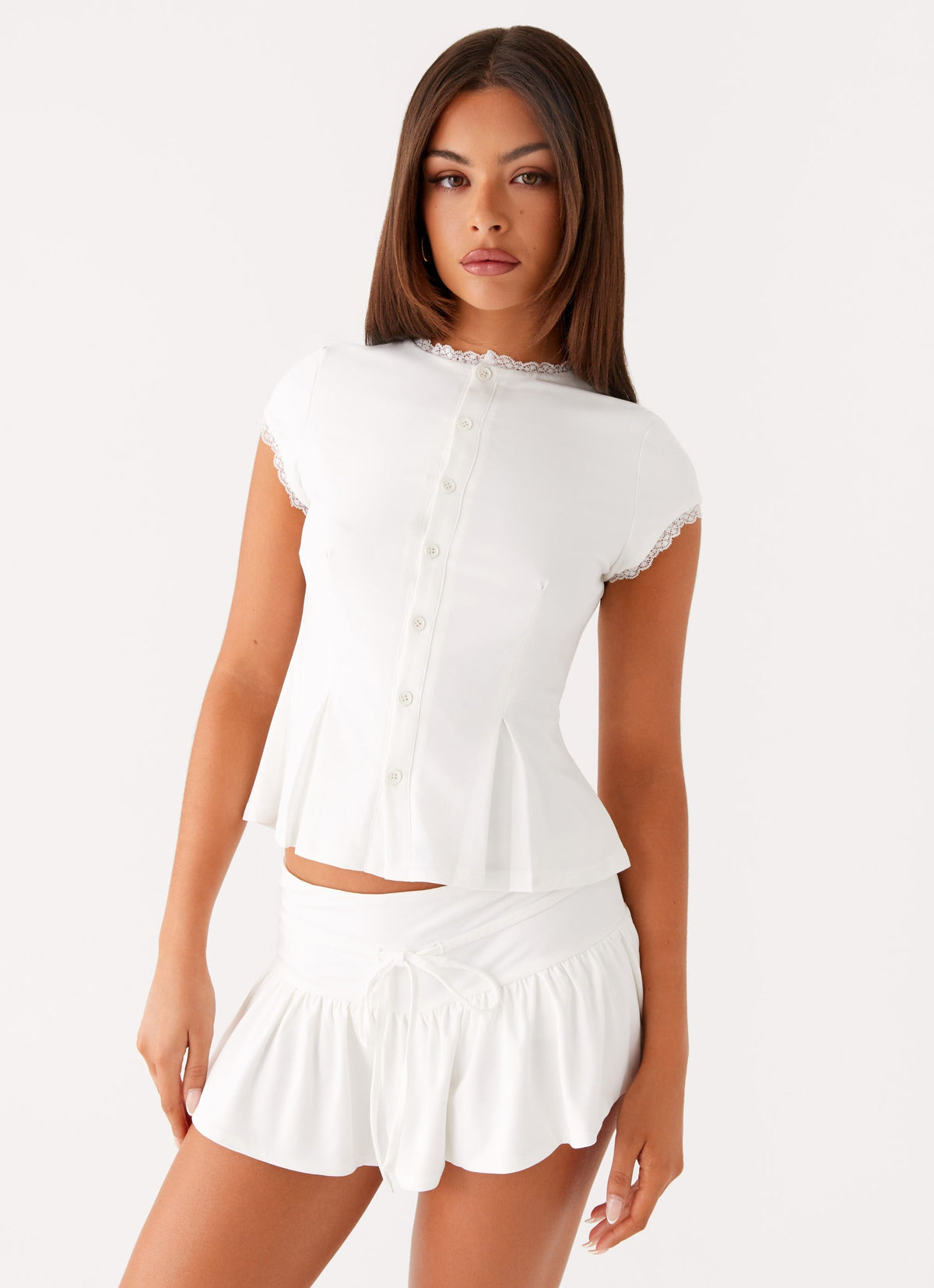 Landon Button Up Top - White