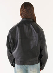 Lula Faux Leather Bomber Jacket - Black