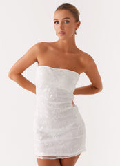 Moorey Beaded Mini Dress - White Silver