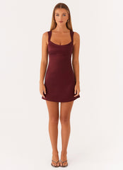 Odette Satin Mini Dress - Burgundy