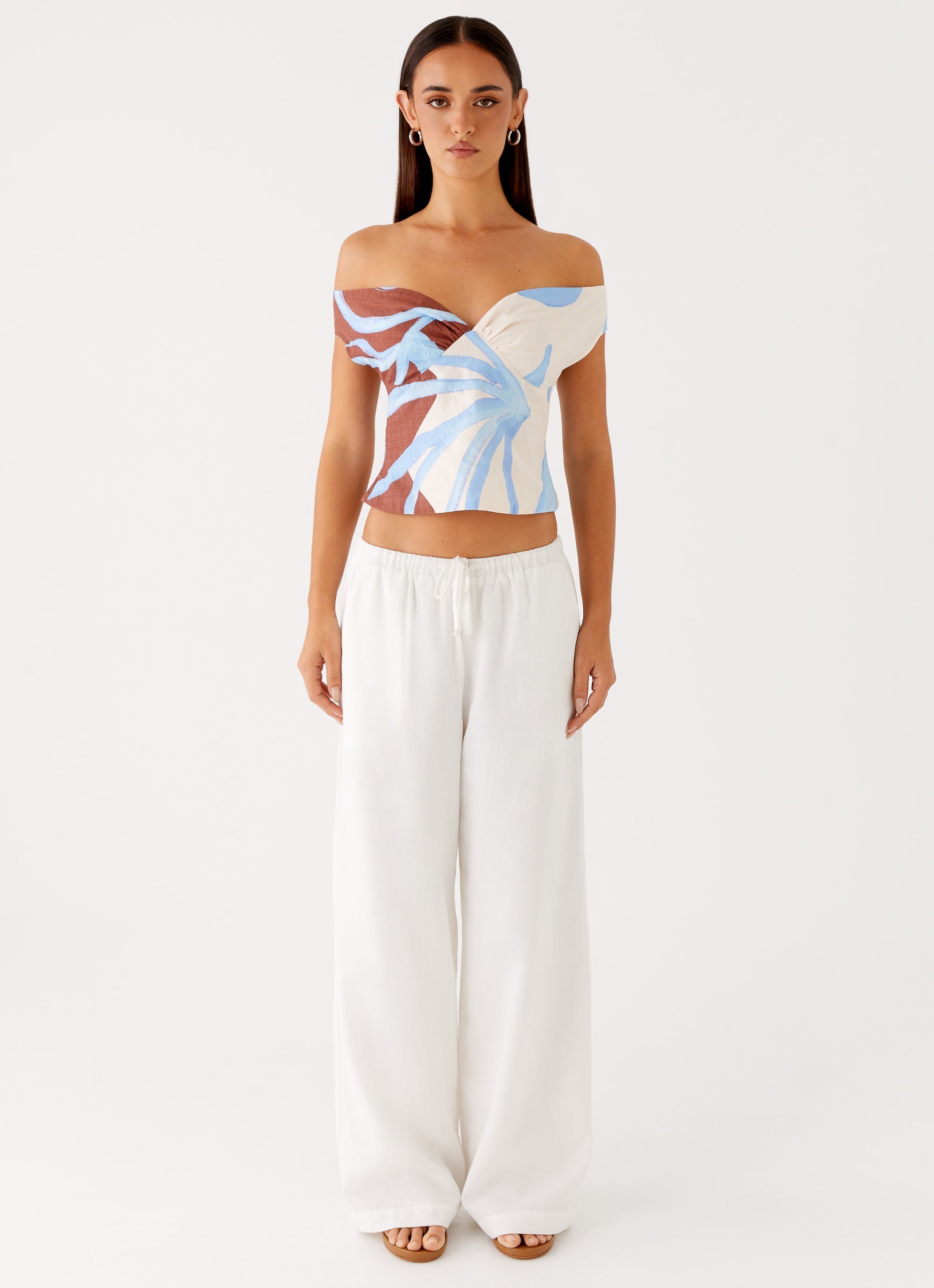 Ozella Off Shoulder Top - Bloom Wave Print
