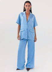 Brinkley Oversized Satin Shirt - Sky Blue