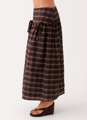 Quiet Places Midi Skirt - Chocolate Check