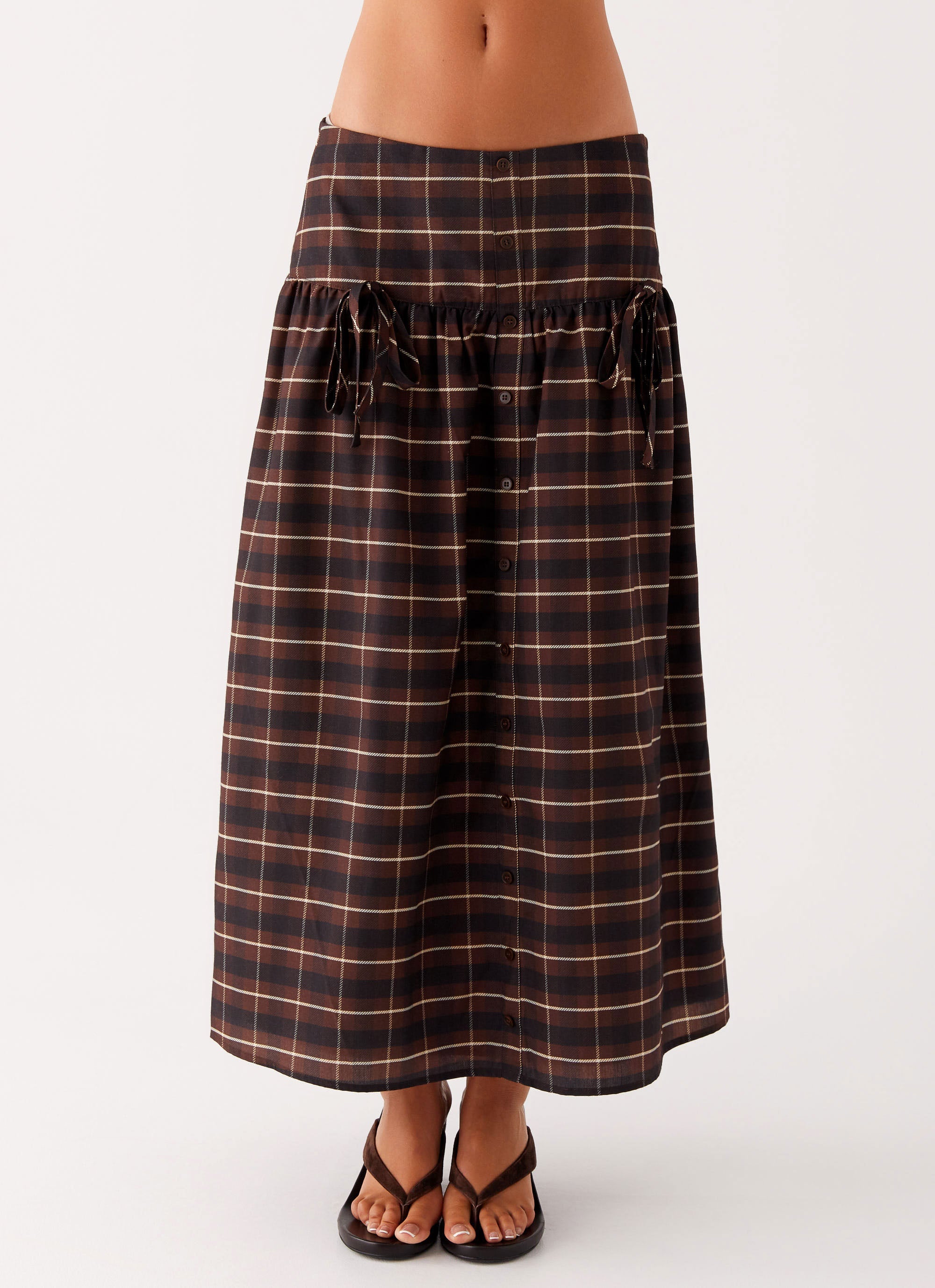 Quiet Places Midi Skirt - Chocolate Check