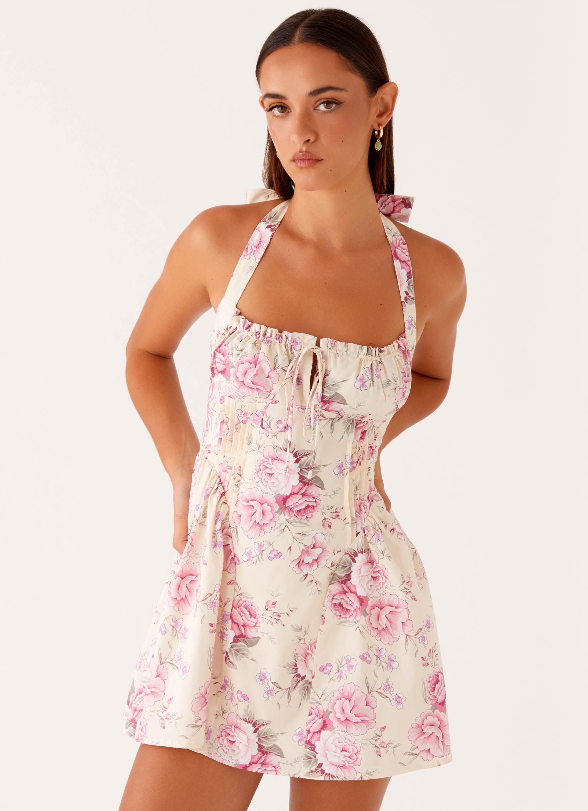 Rosalie Halter Mini Dress - Vintage Pink Floral