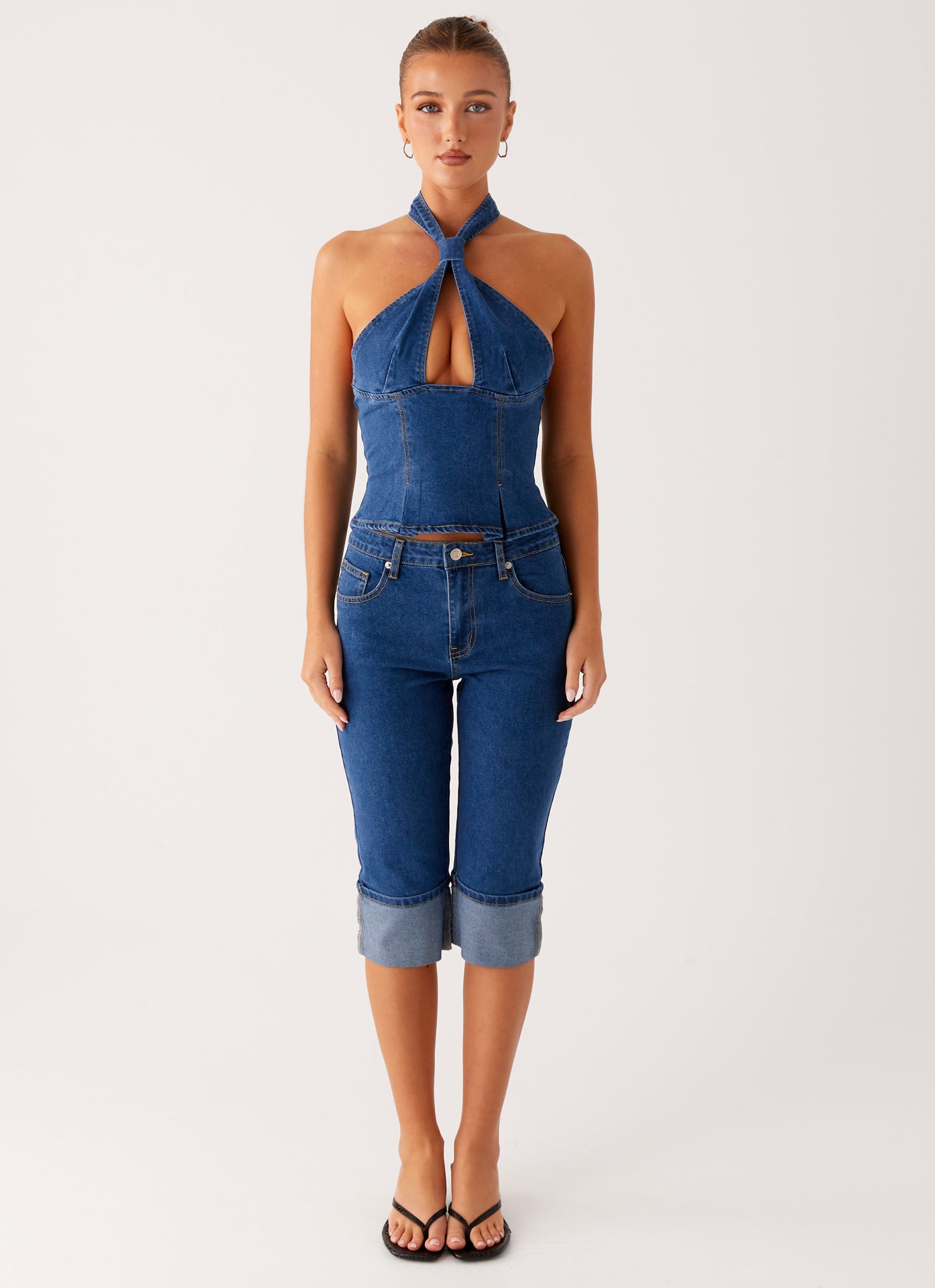 Saylor Halter Denim Top - Indigo