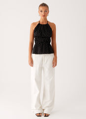 Sergio Halter Top - Black Polka Dot