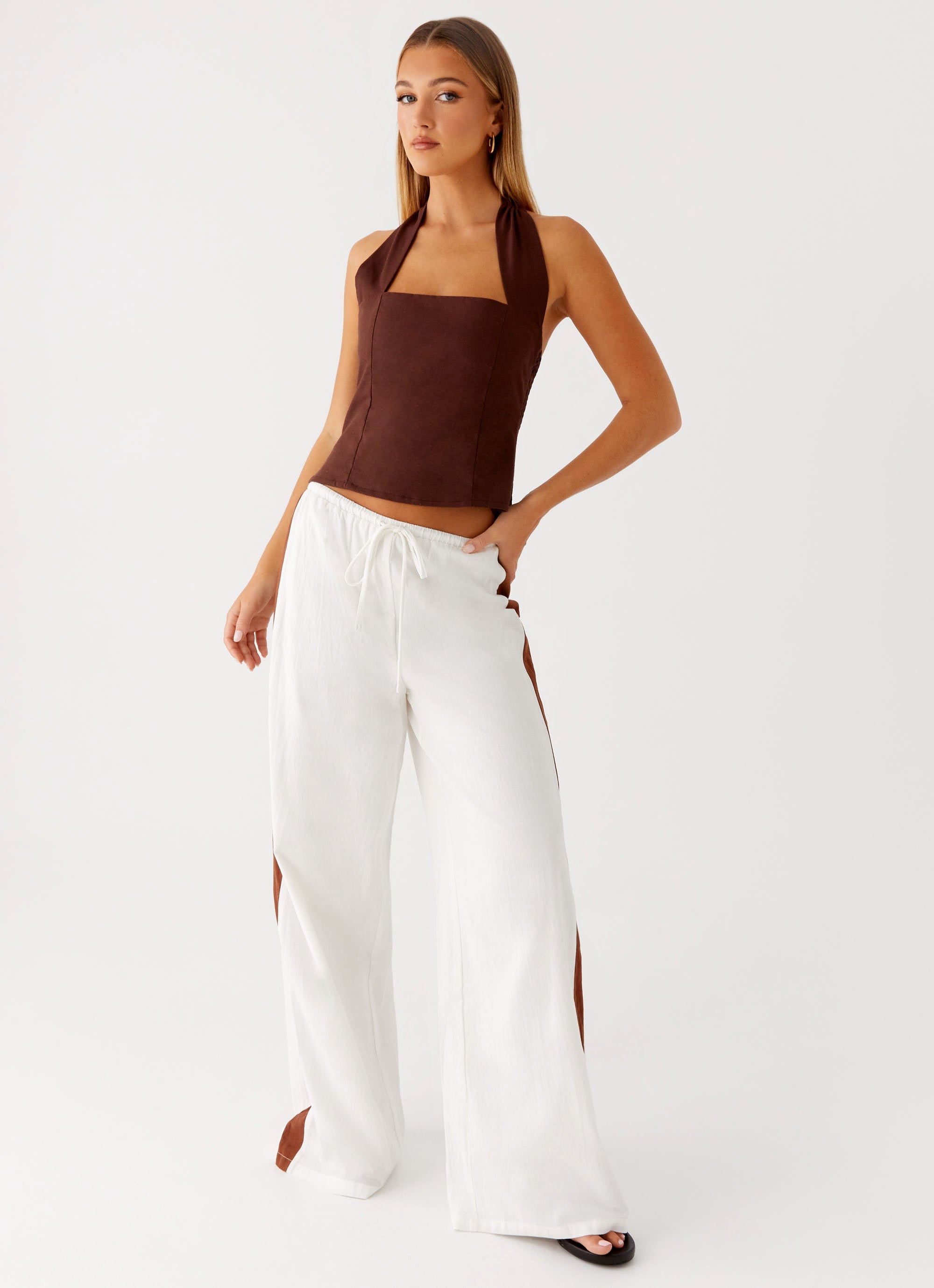 Sunflare Linen Halter Top - Chocolate