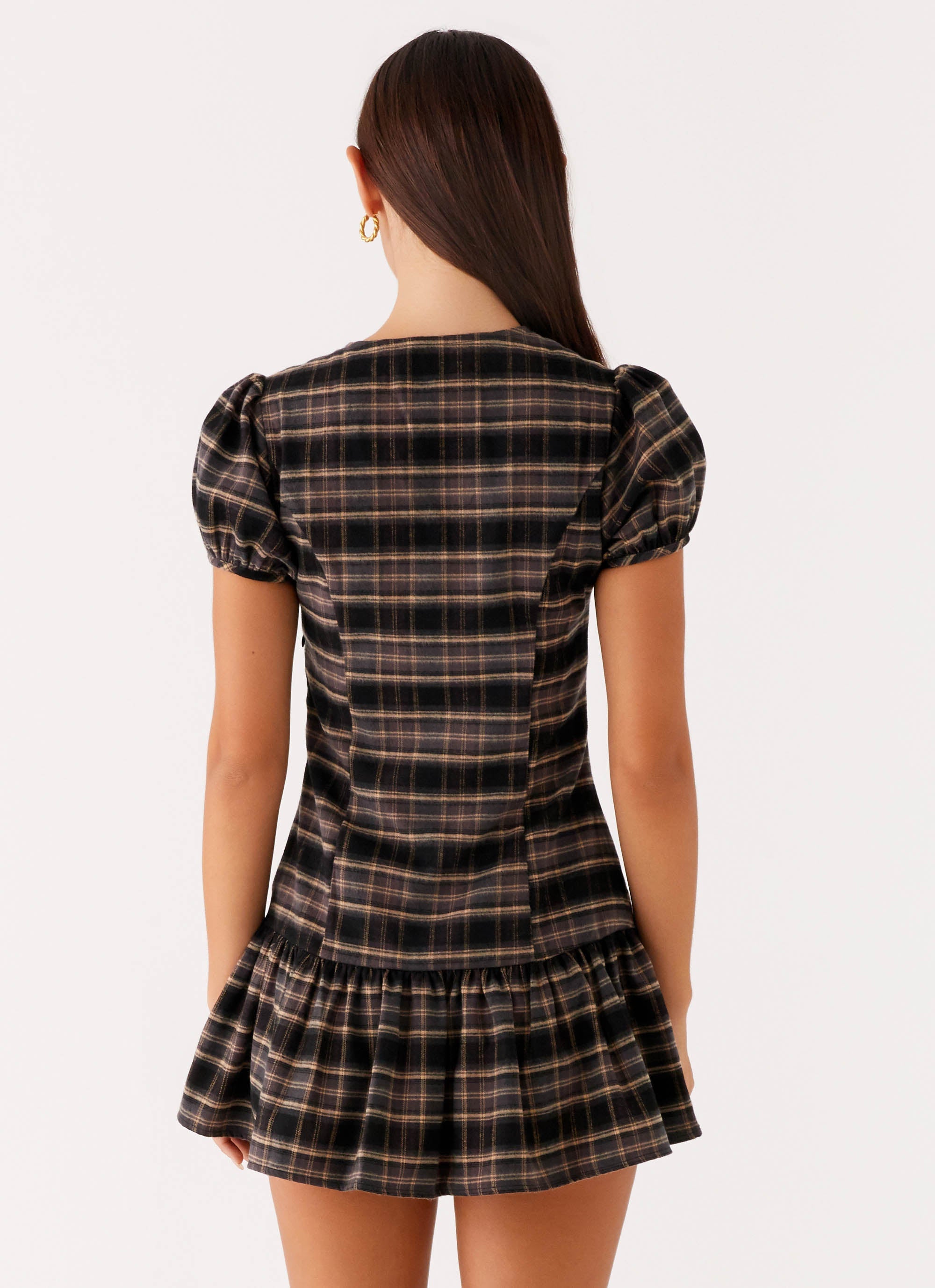 Taylor Keyhole Mini Dress - Brown Check