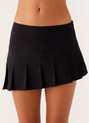 Tilda Asymmetric Pleated Mini Skirt - Black