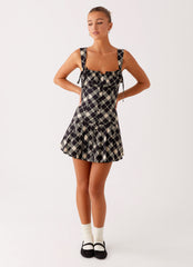 Tuni Mini Dress - Taupe Check