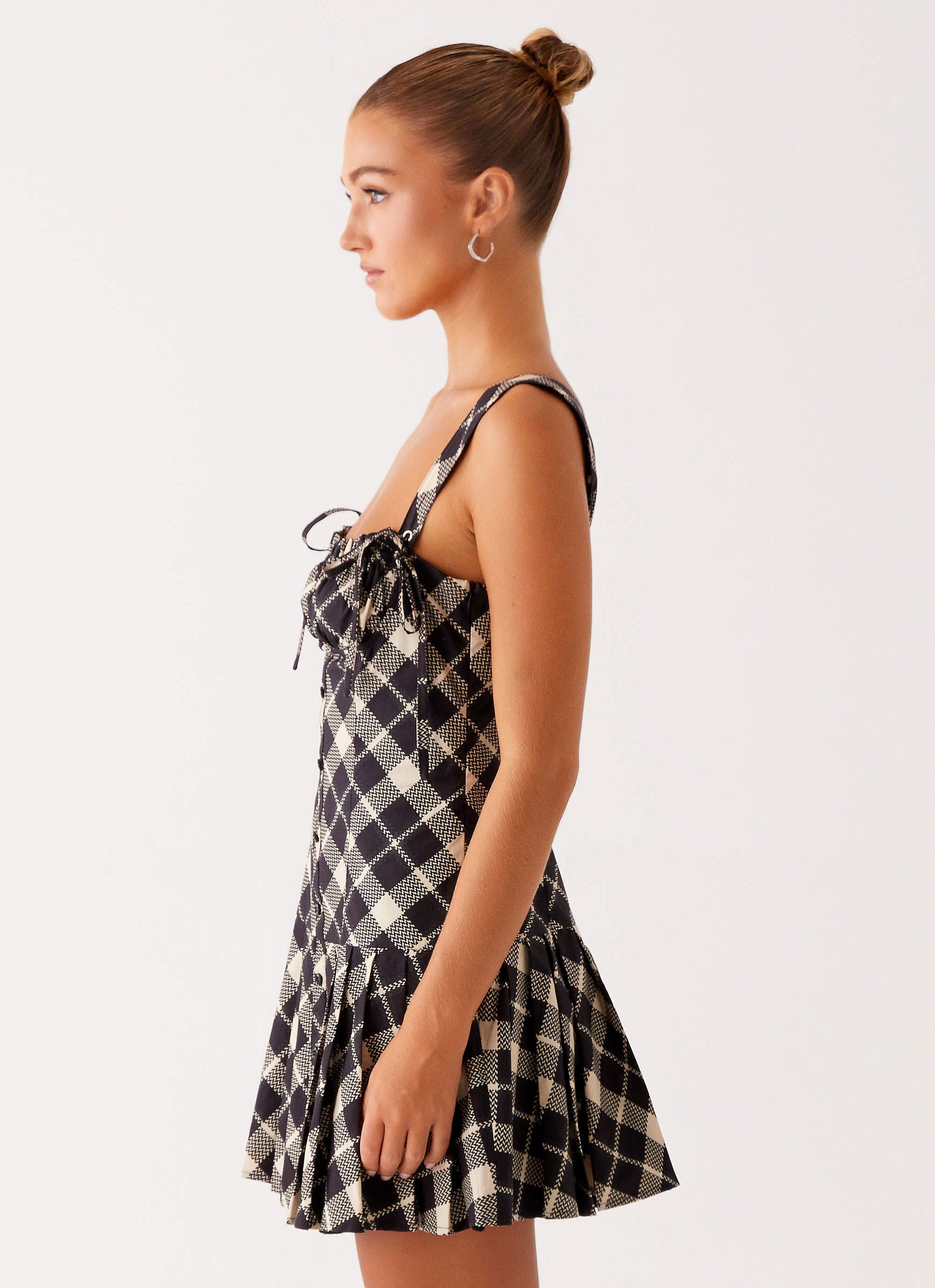 Tuni Mini Dress - Taupe Check