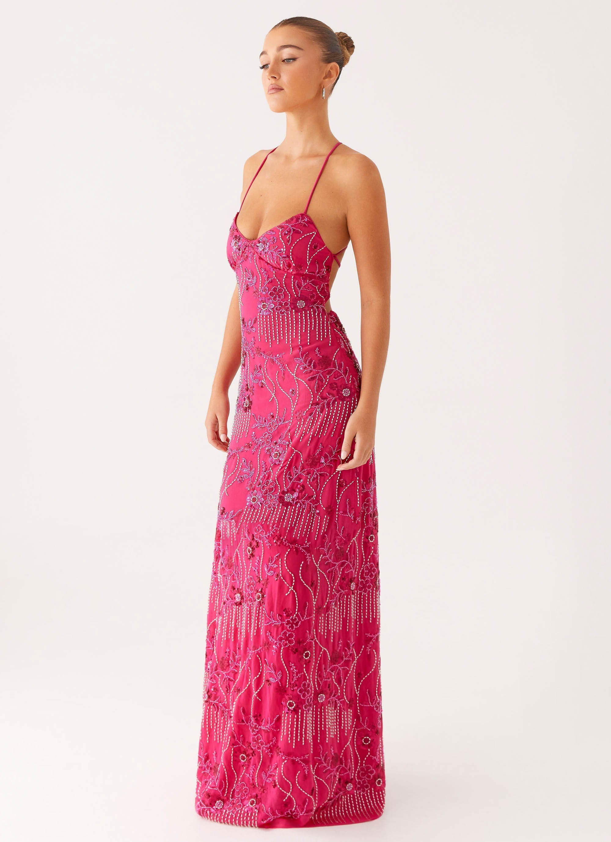 Vietta Sequin Cami Maxi Dress - Fuschia