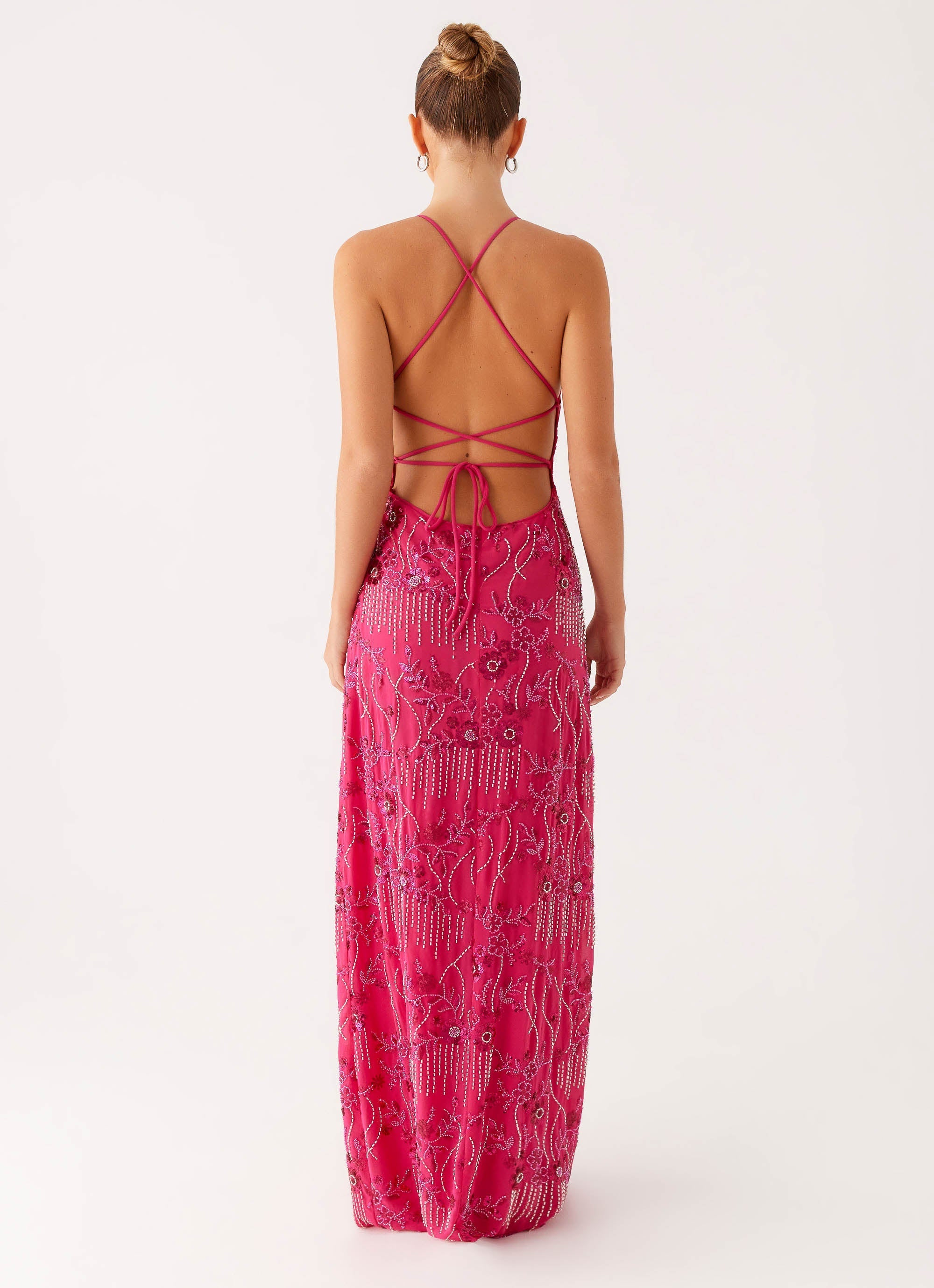 Vietta Sequin Cami Maxi Dress - Fuschia